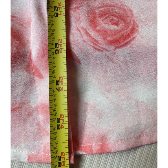 Karl Lagerfeld Paris Pink Floral Blouse Roll Tab Sleeves Size Large - Picture 5 of 8
